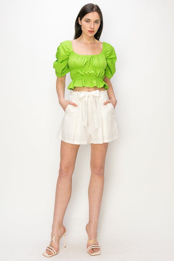 Cotton Square neck puff sleeve smocked crop top - Wear with style
