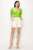 Cotton Square neck puff sleeve smocked crop top - Wear with style