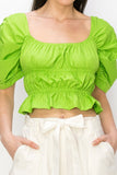 Cotton Square neck puff sleeve smocked crop top - Wear with style