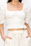 Cotton Square neck puff sleeve smocked crop top - Wear with style