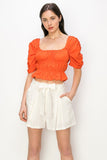 Cotton Square neck puff sleeve smocked crop top - Wear with style
