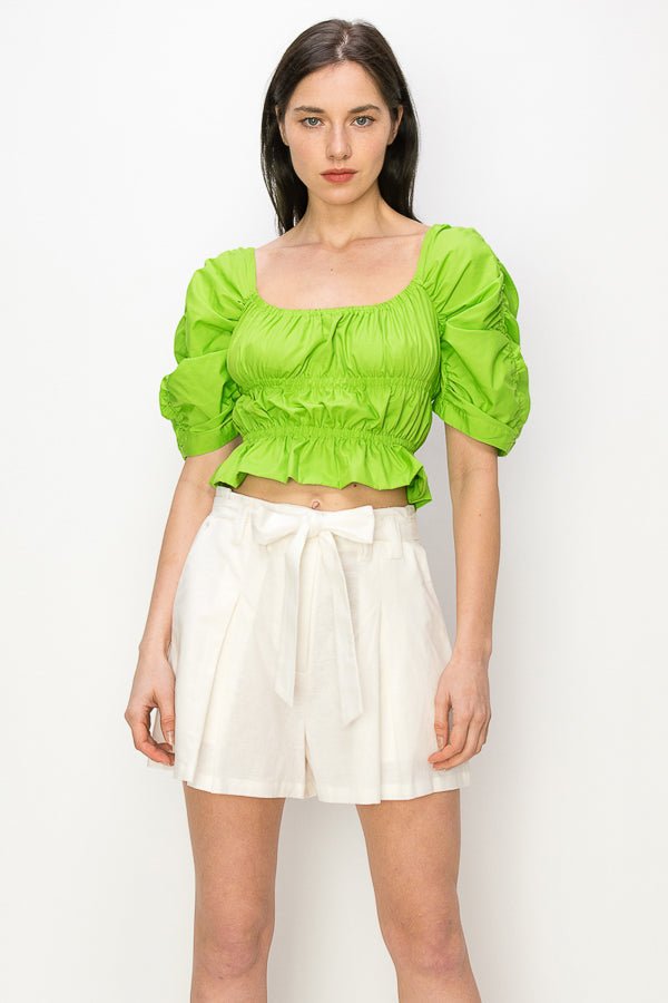 Cotton Square neck puff sleeve smocked crop top - Wear with style