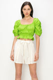 Cotton Square neck puff sleeve smocked crop top - Wear with style