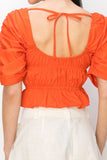 Cotton Square neck puff sleeve smocked crop top - Wear with style