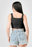 CRINKLE STRETCH KNIT SWEETHEART HOOKED BUSTIER CROPPED TOP - Wear with style