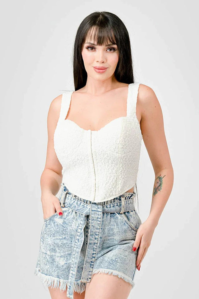 CRINKLE STRETCH KNIT SWEETHEART HOOKED BUSTIER CROPPED TOP - Wear with style