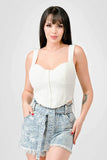 CRINKLE STRETCH KNIT SWEETHEART HOOKED BUSTIER CROPPED TOP - Wear with style