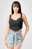 CRINKLE STRETCH KNIT SWEETHEART HOOKED BUSTIER CROPPED TOP - Wear with style