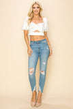 Crop top with cut-out design and puffy sleeves - Wear with style