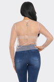 Crystal Studded Mesh Top – Rainbow Rhinestone Sheer Blouse - Wear with style