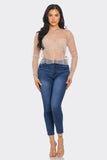Crystal Studded Mesh Top – Rainbow Rhinestone Sheer Blouse - Wear with style