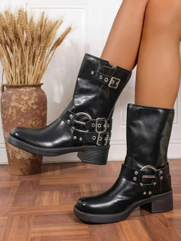 Flare Formal Dress Boots: Round Toe Block Heels