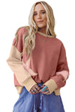 Rose Pink Star Patchwork Sweatshirt With Uneven Hem Design