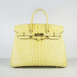 Hermes Birkin 35cm Crocodile Head Veins Handbags Yellow Golden