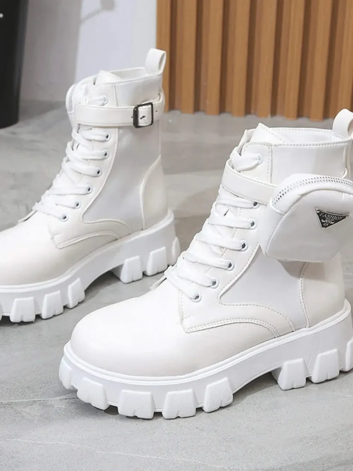 Stylish Lace Up Leather : Platform Boots