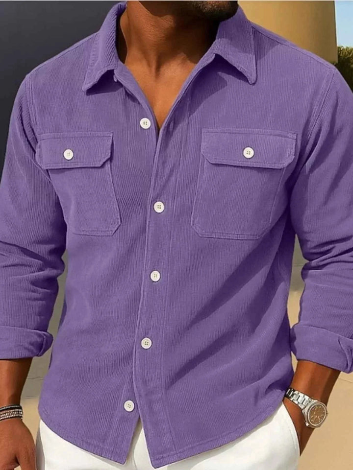 Men's Full Size Corduroy Long Sleeve Button-Down Shirt Plus Size