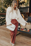 White Hollowed Detail Wide Sleeve Loose Pullover Sweater