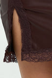 Daniella Plus Size Faux Leather Mini Skirt – Lace Trim with Side Slit - Wear with style