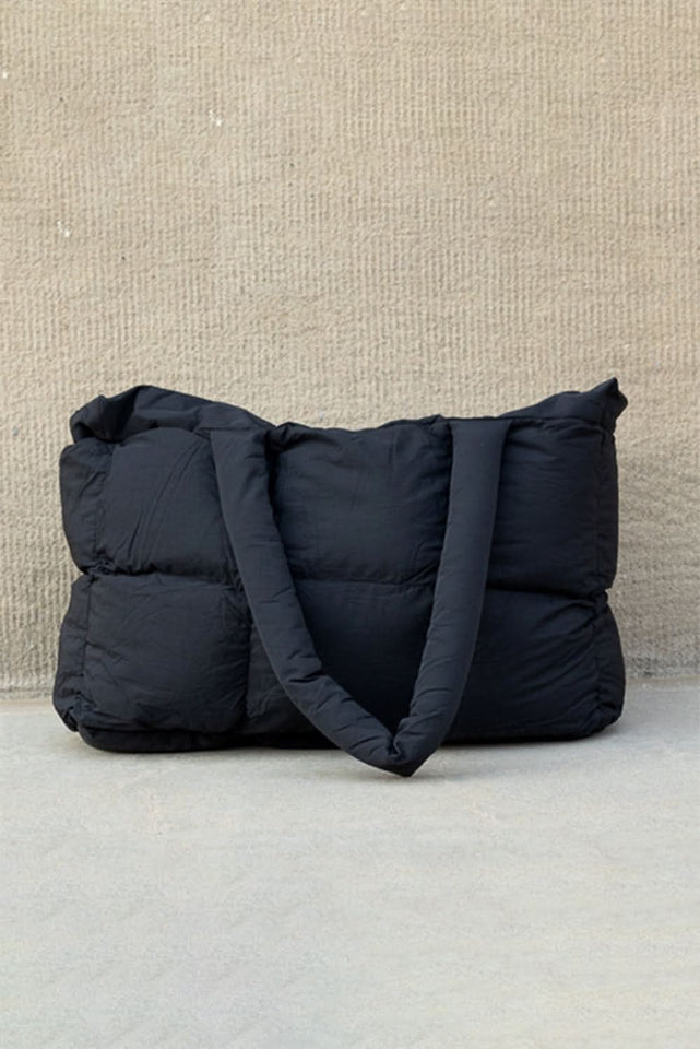 Cinnamon Solid Quilted Puffy Large Tote Bag With Zipper