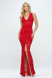 DEEP V NECK LACE MERMAID MAXI DRESS - Wear with style