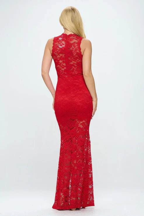 DEEP V NECK LACE MERMAID MAXI DRESS - Wear with style