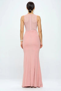 DEEP V NECK RHINESTONED FLOOR LENGTH MAXI DRESS - Wear with style