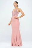 DEEP V NECK RHINESTONED FLOOR LENGTH MAXI DRESS - Wear with style