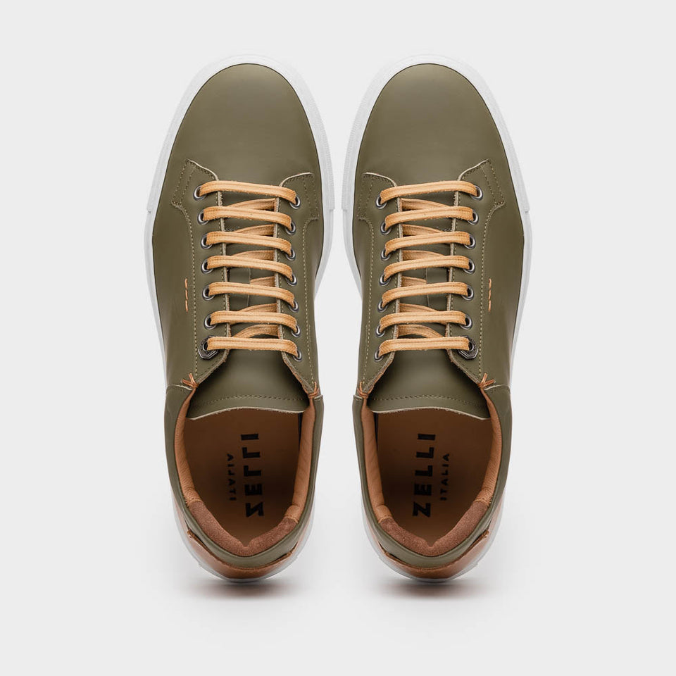 65-229-OLV Diaz Rubberized Calfskin Sneaker Olive Green