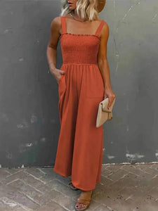 Stylish Smocked Wide : Leg Jumpsuit