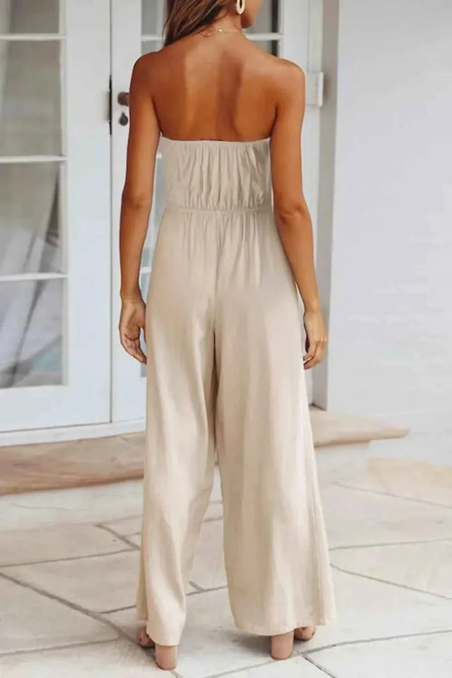 Tied Cutout Tube : Wide Leg Jumpsuit