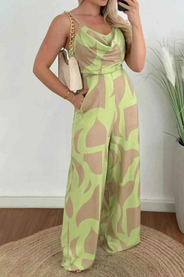 Two-Tone Spaghetti Strap : Wide Leg Jumpsuit