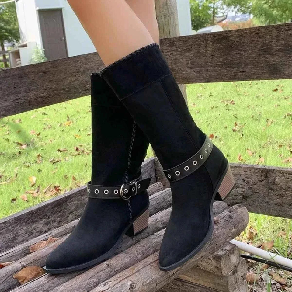 Stylish Point Toe Block : Heels Boots
