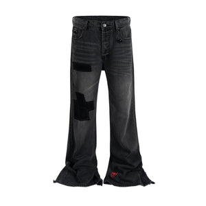 DARK PATCHWORK FLARE DENIM