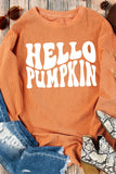 Orange Hello Pumpkin Letter Graphic Corded Sweatshirt