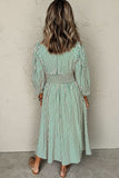 Green Striped V Neck Zip Front Midi Dress Cinched Waist