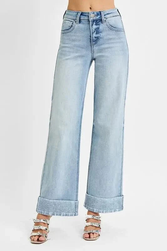 Risen Plus Size Tummy Control High Rise Ankle Cuffed Jeans