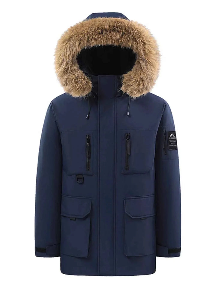 Men's Full Size Fur Hooded Winter Parka Coat Plus Size