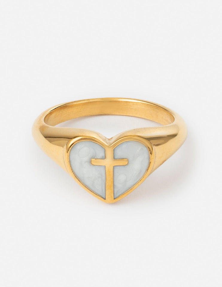 Enamel Heart Cross Ring - Wear with style