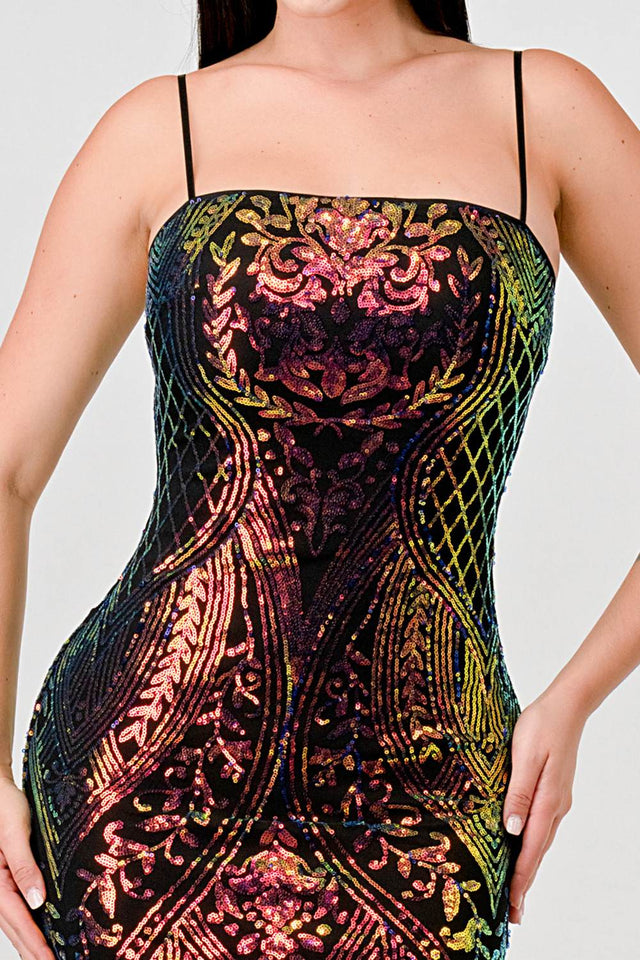 ENCHANTING PATTERN SEQUINS EMBELLISHED BACK SLIT MIDI DRESS - Wear with style