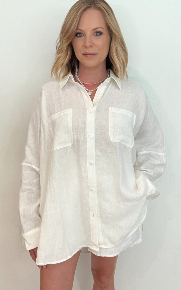 Endless Linen Button Down-Off White - Wear with style