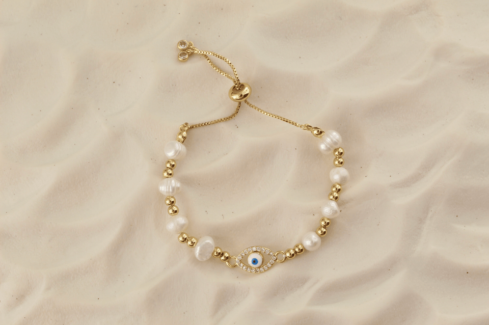 Evil Eye Pearl Beaded Bracelet Set Adjustable Evil Eye Bracelet - Wear with style