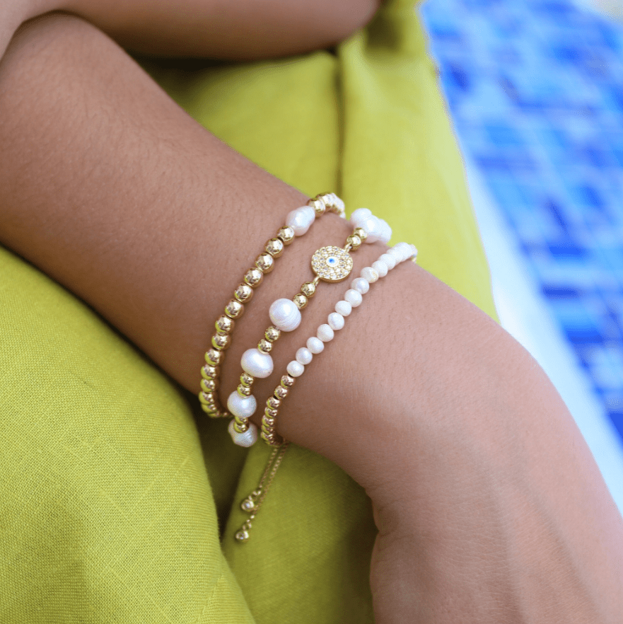 Evil Eye Pearl Beaded Bracelet Set Adjustable Evil Eye Bracelet - Wear with style