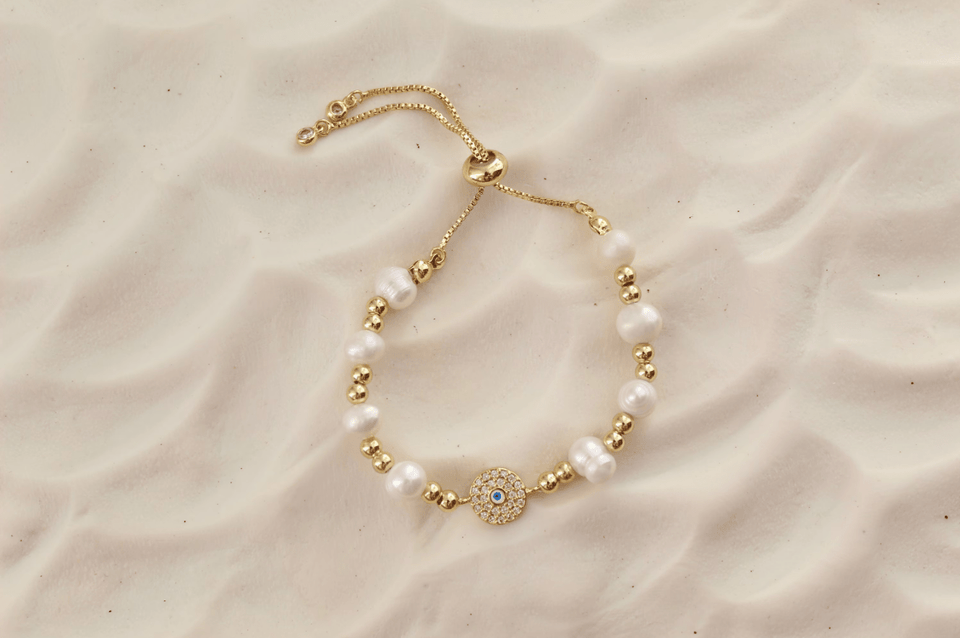 Evil Eye Pearl Beaded Bracelet Set Adjustable Evil Eye Bracelet - Wear with style