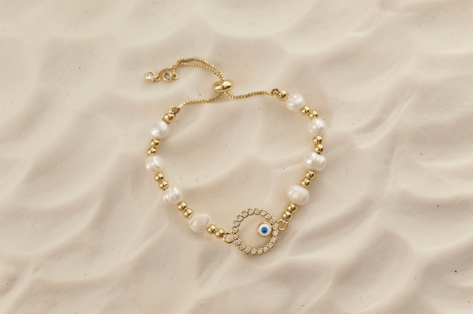 Evil Eye Pearl Beaded Bracelet Set Adjustable Evil Eye Bracelet - Wear with style
