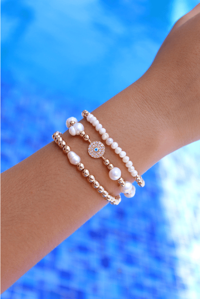 Evil Eye Pearl Beaded Bracelet Set Adjustable Evil Eye Bracelet - Wear with style