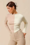 So Me Color Block Fitted Crop Sweater Top Women Casual Wear