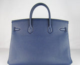 Hermes Birkin 35cm Togo Leather Handbags 6099 Dark Blue Silver