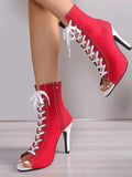 Canvas Lace-Up Peep Toe : Stiletto Ankle Boots