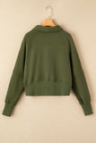 Green Zip Stand Collar Ribbed Thumbhole Sleeve Sweatshirt