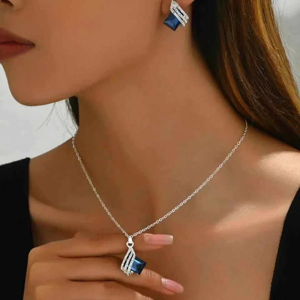 Crystal Geometric Jewelry Set - Stainless Steel Earrings & Necklace